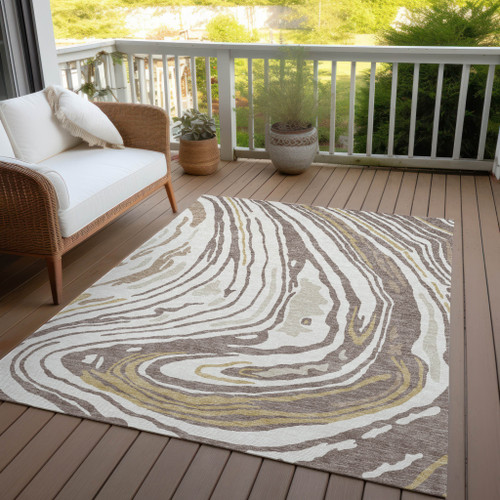 3' X 5' Taupe Brown And Beige Abstract Washable Indoor Outdoor Area Rug Transitional Style - Taupe, Brown, Beige Color