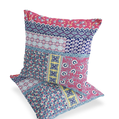 Set of Two 18" Pink Botanical Indoor Outdoor Throw Pillow Cover and Insert Polyester Home Accent