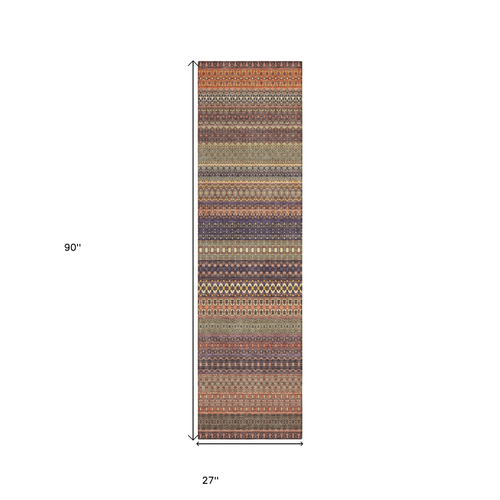 8' Runner Orange Striped Washable Non Skid Indoor Outdoor Runner Rug