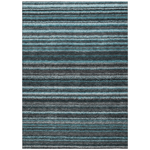 5' X 8' Teal Blue Sky Blue And Gray Striped Washable Indoor Outdoor Area Rug