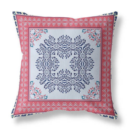 26" X 26" Light Pink Blown Seam Floral Indoor Outdoor Throw Pillow