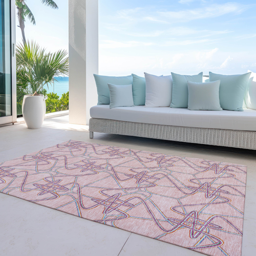 3' X 5' Pink Purple And Sky Blue Geometric Washable Indoor Outdoor Area Rug