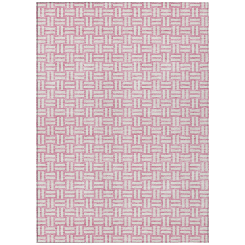3' X 5' Pink And Ivory Geometric Washable Indoor Outdoor Area Rug