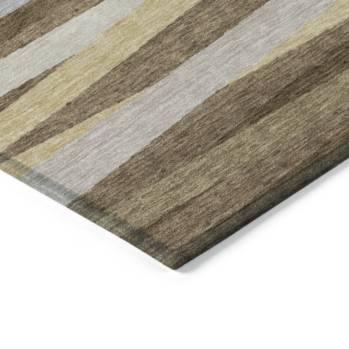 3' X 5' Brown Beige And Gray Striped Washable Indoor Outdoor Area Rug
