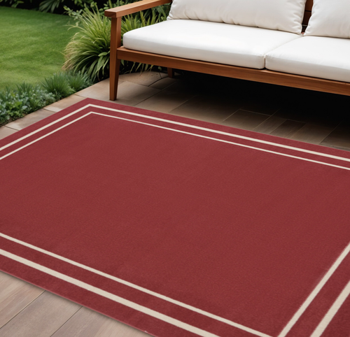 8' X 10' Brick Red And Ivory Indoor Outdoor Area Rug