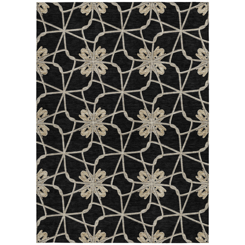 5' X 8' Black And Ivory Geometric Washable Indoor Outdoor Area Rug