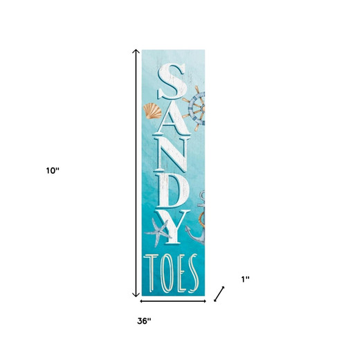 36" Aqua Blue And White Solid Wood Sandy Toes Porch Sign