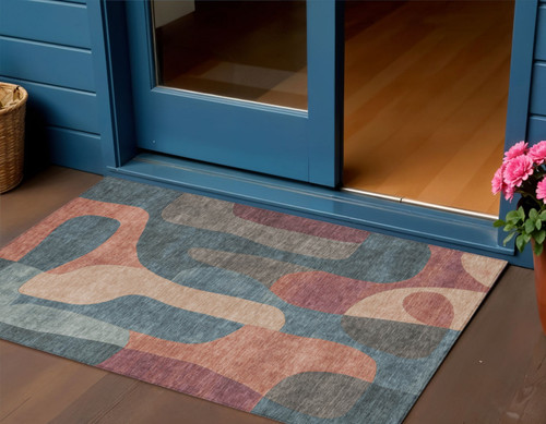 3' X 5' Sage And Pale Aqua Abstract Washable Indoor Outdoor Area Rug