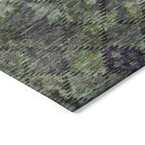 5' X 8' Green Charcoal And Black Floral Washable Indoor Outdoor Area Rug