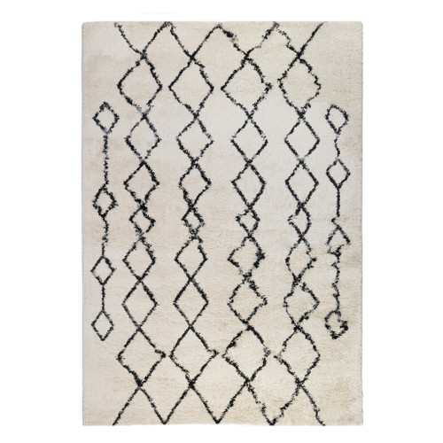 7' X 9' Black and Ivory Geometric Shag Area Rug