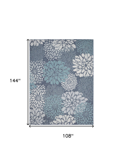 9' X 12' Navy Blue Floral Indoor Outdoor Area Rug