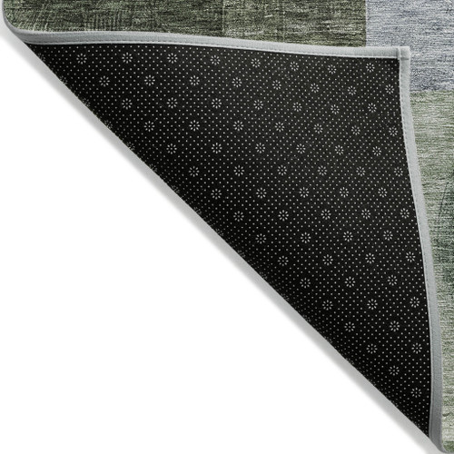 3' X 5' Olive Green Charcoal And Purple Geometric Washable Indoor Outdoor Area Rug