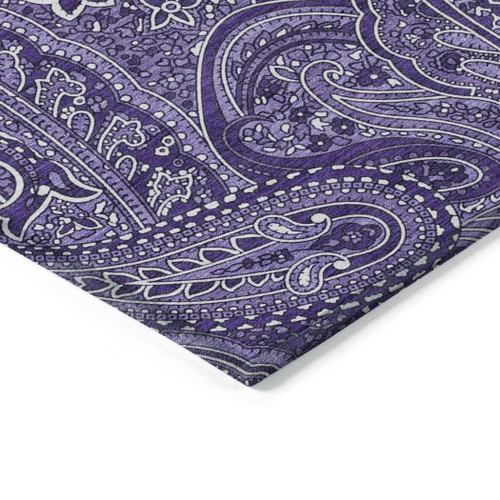 5' X 8' Purple Lavender And Silver Paisley Washable Indoor Outdoor Area Rug