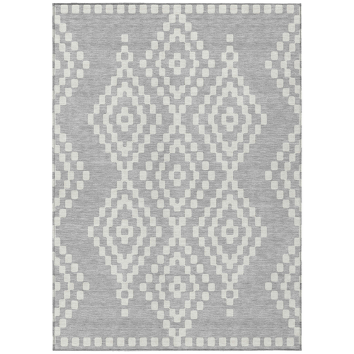 5' X 8' Silver And Ivory Geometric Washable Indoor Outdoor Area Rug