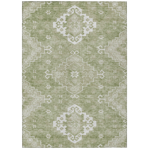 5' X 8' Artichoke Green Beige And Ivory Medallion Washable Indoor Outdoor Area Rug