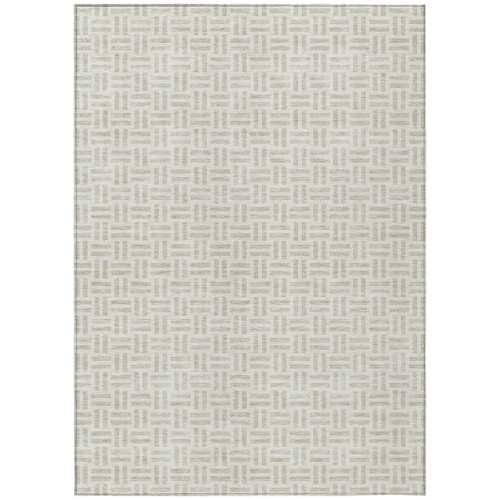 3' X 5' Ivory And Beige Geometric Washable Indoor Outdoor Area Rug