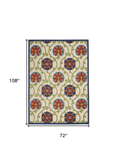 6' X 9' Navy Blue Beige Green Blue And Red Floral Indoor Outdoor Area Rug