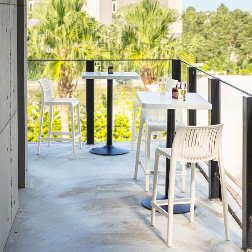 Set of Two 26" White Heavy Duty Plastic Low Back Outdoor Counter Height Bar Chairs