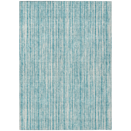 3' X 5' Teal Blue And Ivory Striped Washable Indoor Outdoor Area Rug