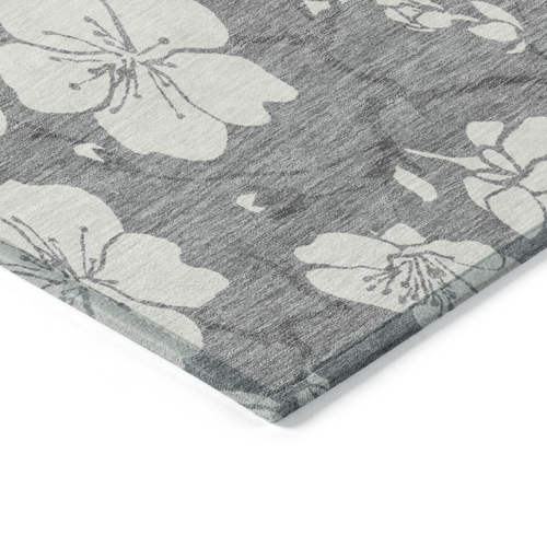 3' X 5' Gray And Ivory Floral Washable Indoor Outdoor Area Rug