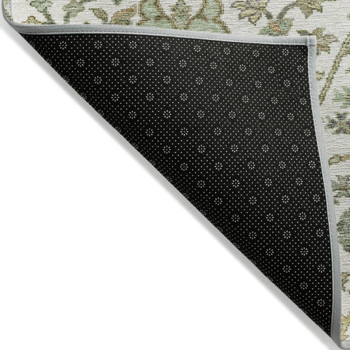 5' X 8' Ivory Green And Brown Floral Washable Indoor Outdoor Area Rug
