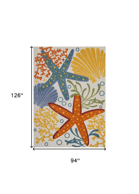 8' X 11' Blue And Yellow Starfish Indoor Outdoor Area Rug