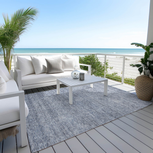 3' X 5' Sky Blue And Ivory Abstract Washable Indoor Outdoor Area Rug