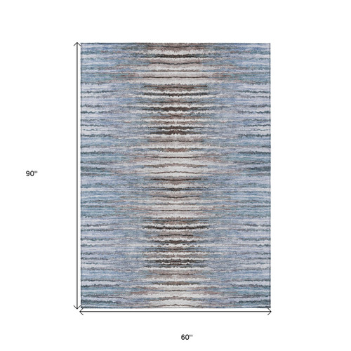 5' X 8' Sky Blue Blue And Denim Blue Striped Washable Indoor Outdoor Area Rug