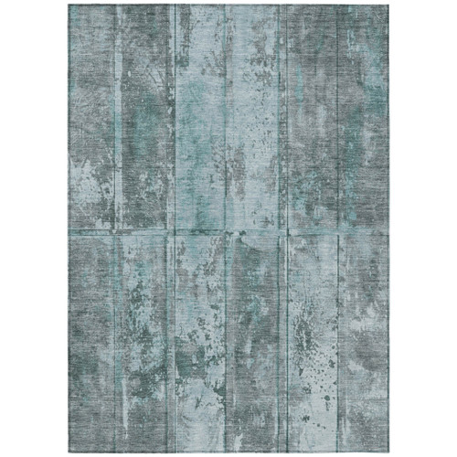 3' X 5' Teal Blue Charcoal And Gray Abstract Washable Indoor Outdoor Area Rug