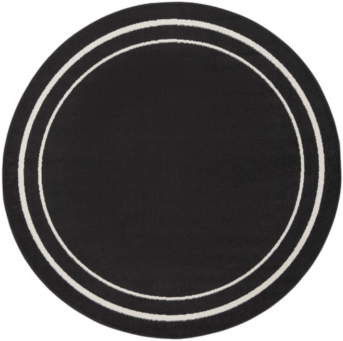 4' Black And Ivory Round Indoor Outdoor Area Rug