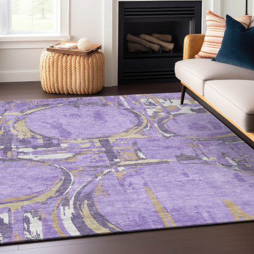 5' X 8' Lavender Lilac And Purple Geometric Washable Indoor Outdoor Area Rug
