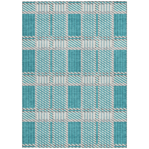 5' X 8' Teal Blue Gray And Ivory Plaid Washable Indoor Outdoor Area Rug - 606114998228