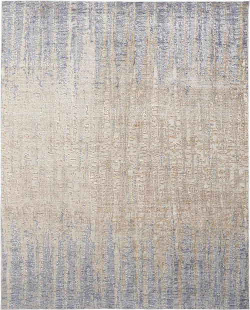 10' X 13' Tan And Blue Abstract Distressed Area Rug