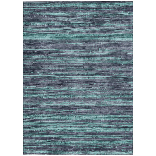 5' X 8' Teal Blue And Gray Striped Washable Indoor Outdoor Area Rug - 880016744286