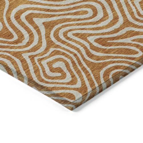 5' X 8' Copper And Beige Abstract Washable Indoor Outdoor Area Rug