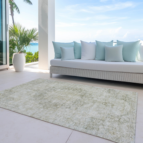 3' X 5' Sage Floral Medallion Washable Indoor Outdoor Area Rug