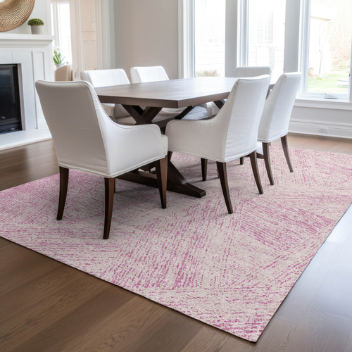 5' X 8' Pink And Ivory Abstract Washable Indoor Outdoor Area Rug