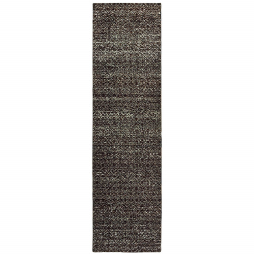 8' Gray Geometric Runner Rug Polypropylene, Nylon