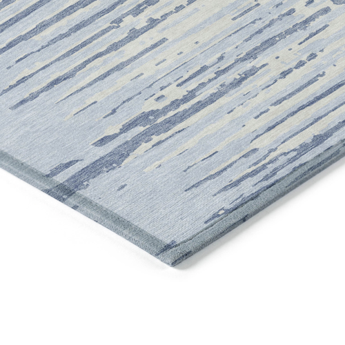 5' X 8' Sky Blue And Ivory Striped Washable Indoor Outdoor Area Rug