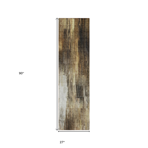 8' Runner Chocolate Abstract Washable Non Skid Indoor Outdoor Runner Rug