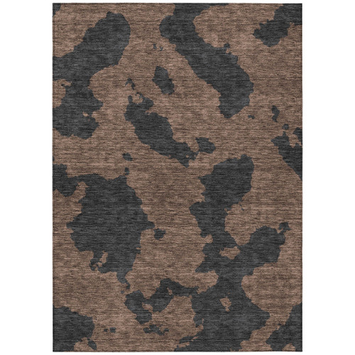 3' X 5' Chocolate And Charcoal Abstract Washable Indoor Outdoor Area Rug