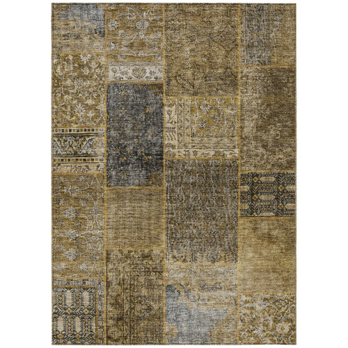 3' X 5' Brown Gray And Charcoal Patchwork Washable Indoor Outdoor Area Rug