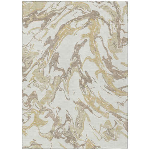 3' X 5' Ivory Gold And Brown Abstract Washable Indoor Outdoor Area Rug