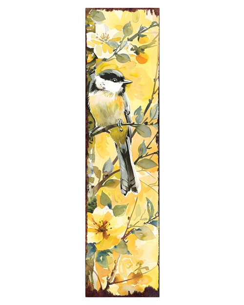 36" Yellow Chickadee Solid Wood Porch Sign