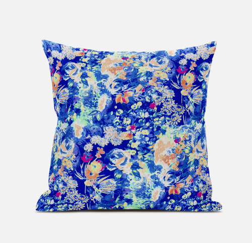 16" Bright Blue Springtime Suede Throw Pillow