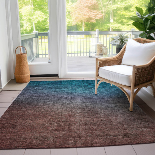5' X 8' Teal Blue Chocolate And Charcoal Ombre Washable Indoor Outdoor Area Rug