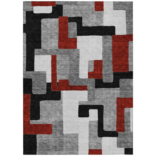 3' X 5' Gray Ivory And Red Geometric Washable Indoor Outdoor Area Rug