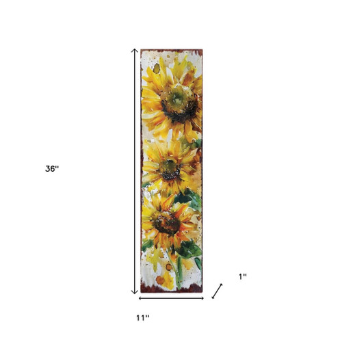 36" Brown Green And Yellow Solid Wood Sunflowers Porch Sign Home Accent