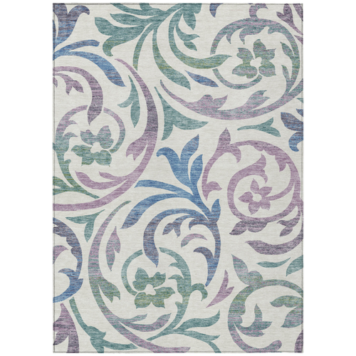 5' X 8' White Purple And Sage Floral Washable Indoor Outdoor Area Rug