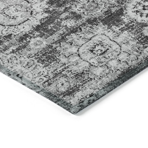 3' X 5' Gray Charcoal And Silver Floral Washable Indoor Outdoor Area Rug